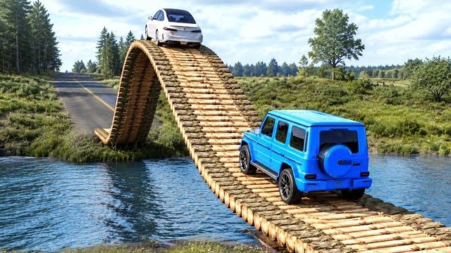 Испытание: автомобили против трамплина в BeamNG.drive!