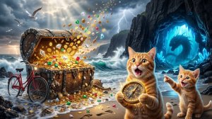 🌊💎 Тайное приключение мамы-кошки и рыжего кота за сокровищами океана!🐱🚲 Скрытая пещера и з