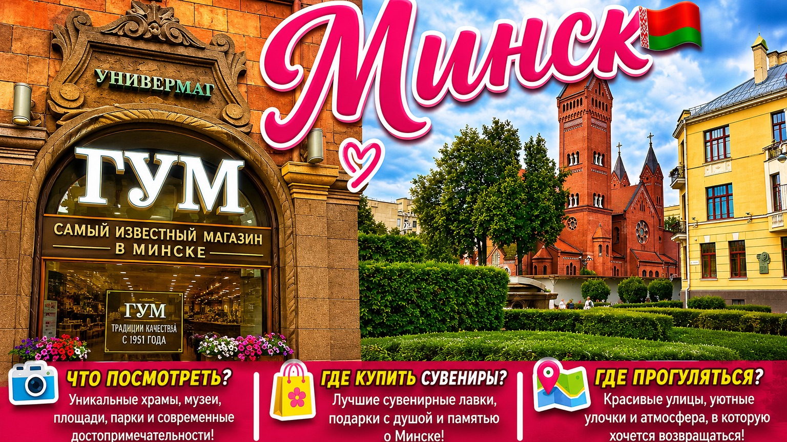 Минск🇧🇾Что посмотреть_Где купить Сувениры и Прогуляться по красивым улицам города. Магазин ГУМ 🛍️ смотреть онлайн