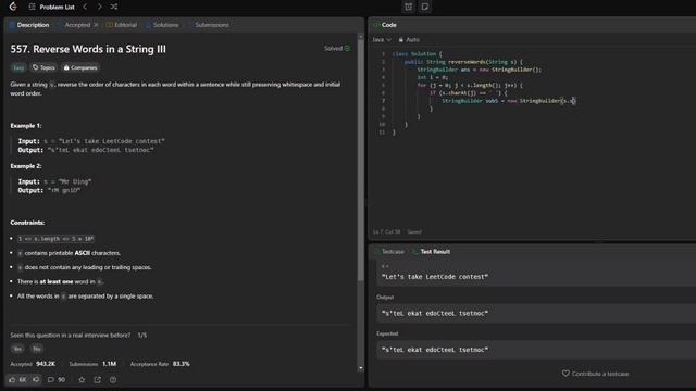 Leetcode Java на русском: 557 Reverse Words in a String III смотреть онлайн