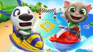 Аквабайк Говорящего Тома 2 #4 ДРУЗЬЯ Анджела Хэнк и Джинджер! Talking Tom Jetsky 2 - Том