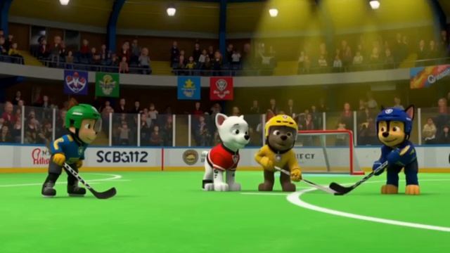 Щенячий патруль играет в хоккей