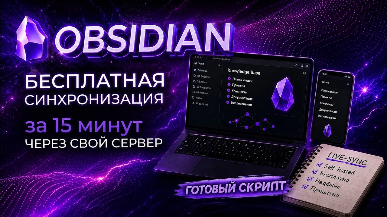 Obsidian: бесплатная синхронизация через свой сервер за 15 минут. Готовый скрипт смотреть онлайн