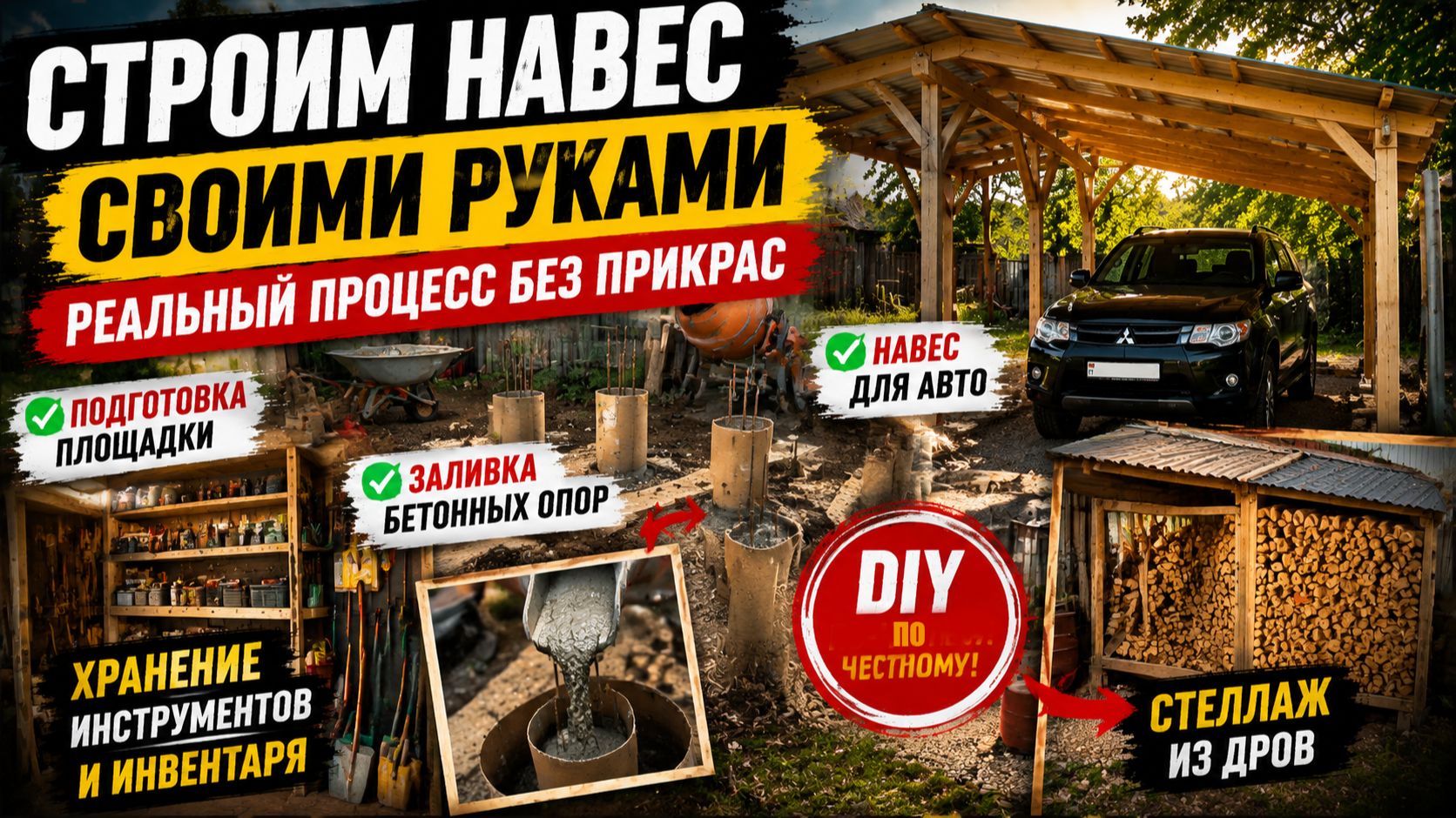 Строим навес своими руками: бетон, подготовка участка и хаос деревенского DIY-процесса 🚜⚒️ смотреть онлайн