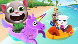 Аквабайк Говорящего Тома 2 #3 ДРУЗЬЯ Анджела Хэнк и ЕДИНОРОГ Talking Tom Jetsky 2   Том А