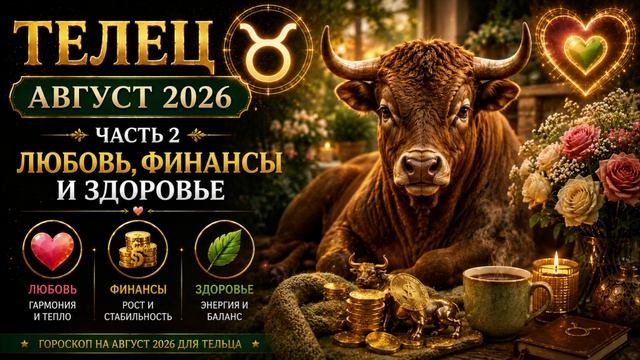 Телец на август 2026. Часть 2 — Любовь, финансы и здоровье
