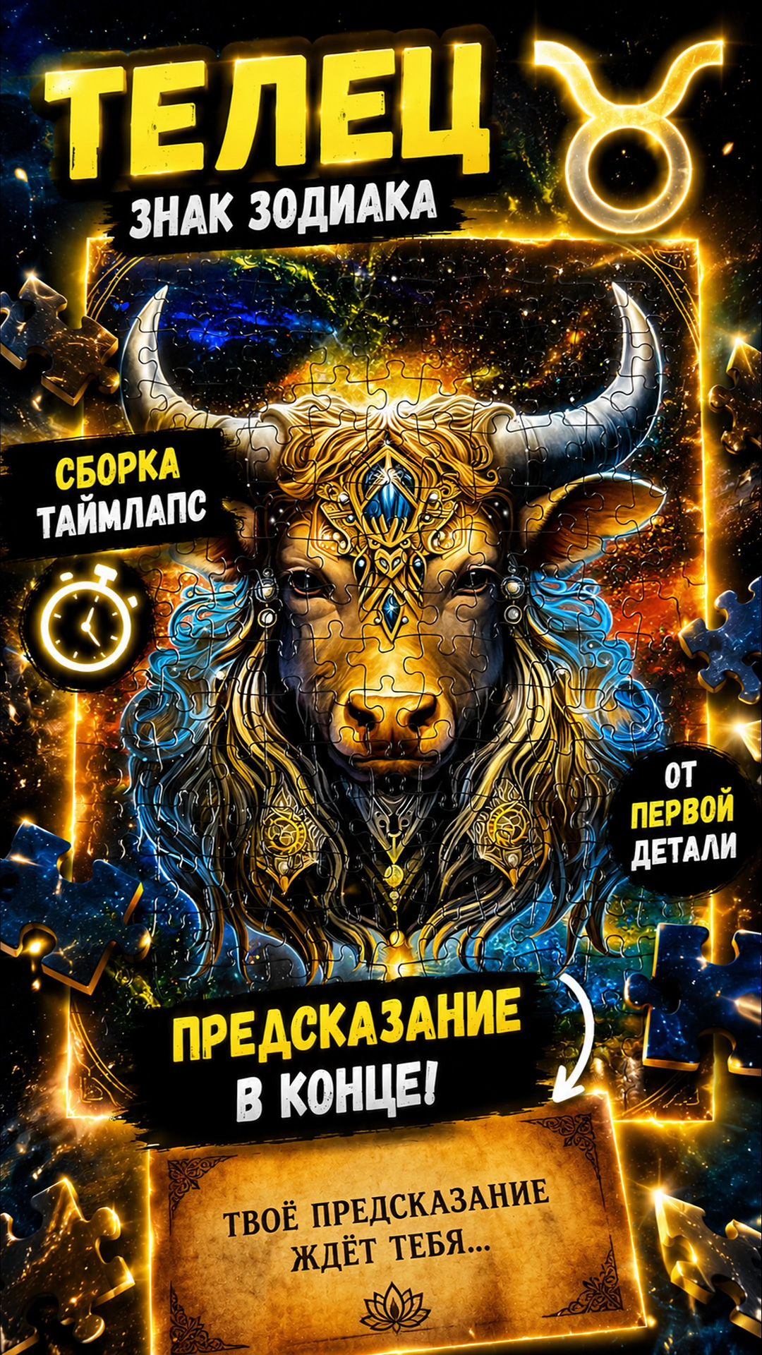 Таймлапс пазла Телец - предсказание в конце🔮#dzenhobby #shorts #puzzle #timelapse #antistress #home