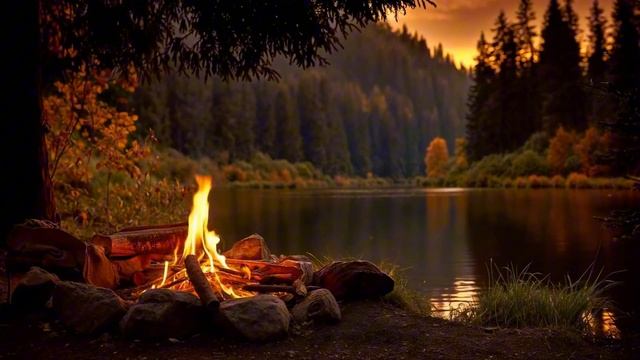Осенний вечер у озера: сидим у костра и слушаем закат 🍁🔥 Звуки природы для релакса