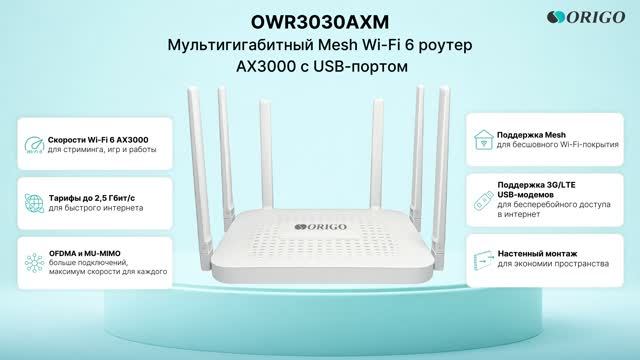 Роутер ORIGO OWR3030AXM/U2 | Mesh Wi-Fi 6 AX3000 с WAN 2,5 Гбит/с смотреть онлайн