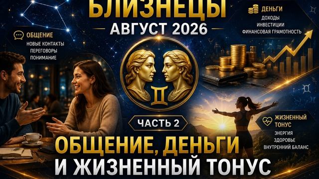 Близнецы на август 2026. Часть 2 — Общение, деньги и жизненный тонус