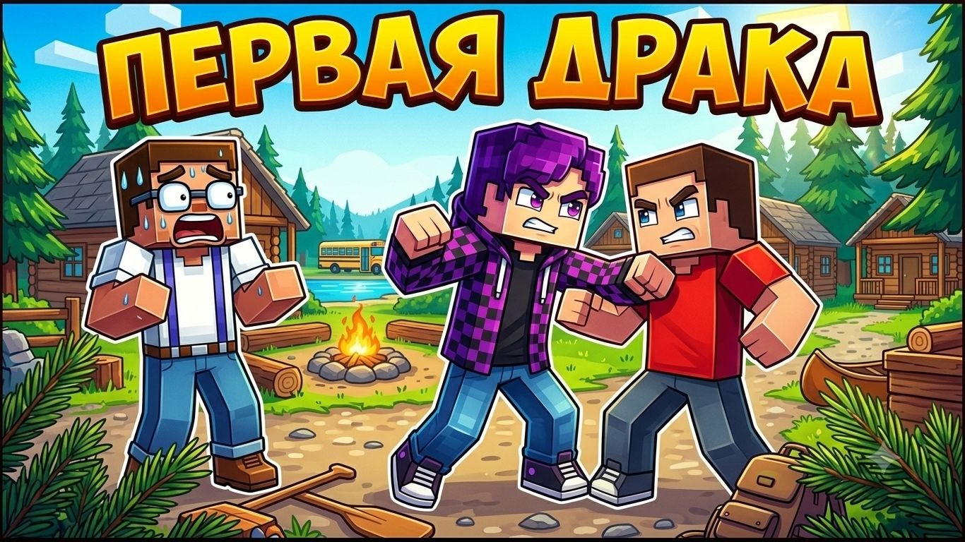 ПЕРВАЯ ДРАКА В ЛАГЕРЕ I ДЕТИ В МАЙНКРАФТ МУЛЬТИК 67 ТРОЛЛИНГ РЕБЁНОК MINECRAFT ПРИКОЛЫ ЛАГЕРЬ #5