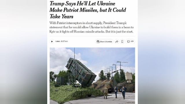 ‼️🇺🇦 Украина не сможет наладить производство ракет Patriot в ближайший год, — NYT смотреть онлайн