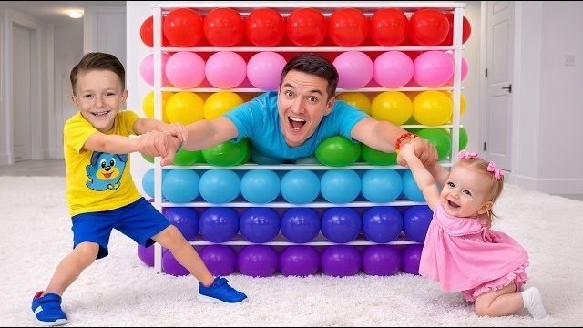 Учим цвета радуги! Приключение Евы в челлендже с кубом из шариков