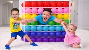 Учим цвета радуги! Приключение Евы в челлендже с кубом из шариков