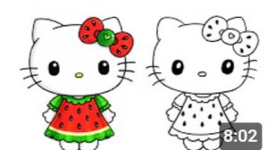 Как нарисовать Hello Kitty в платье в виде арбуза 🍉Простой и милый рисунок Hello Kitty