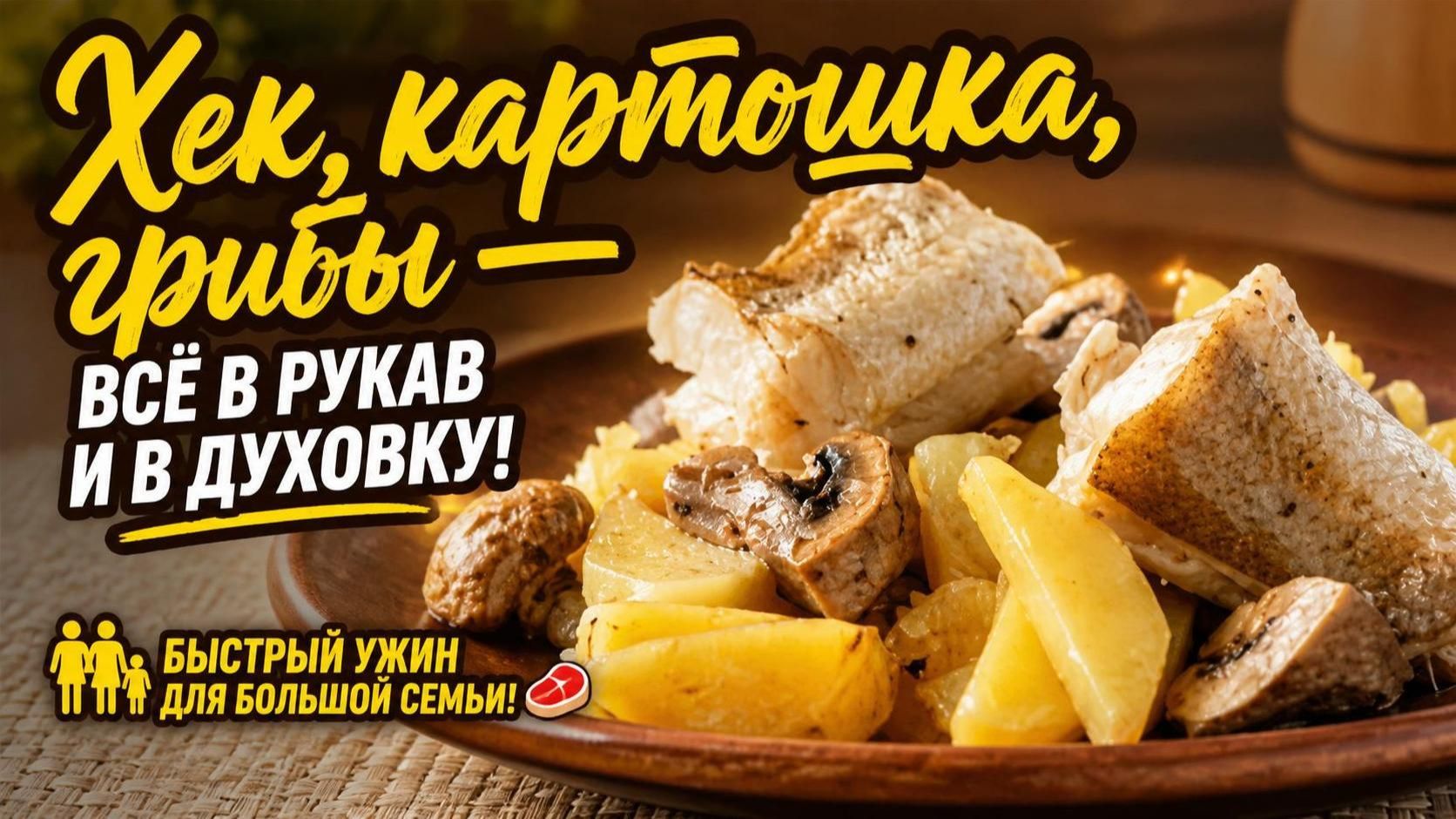 Хек, картошка, грибы — всё в рукав и в духовку! Быстрый ужин для большой семьи! 👨_👩_👧_👦🍖