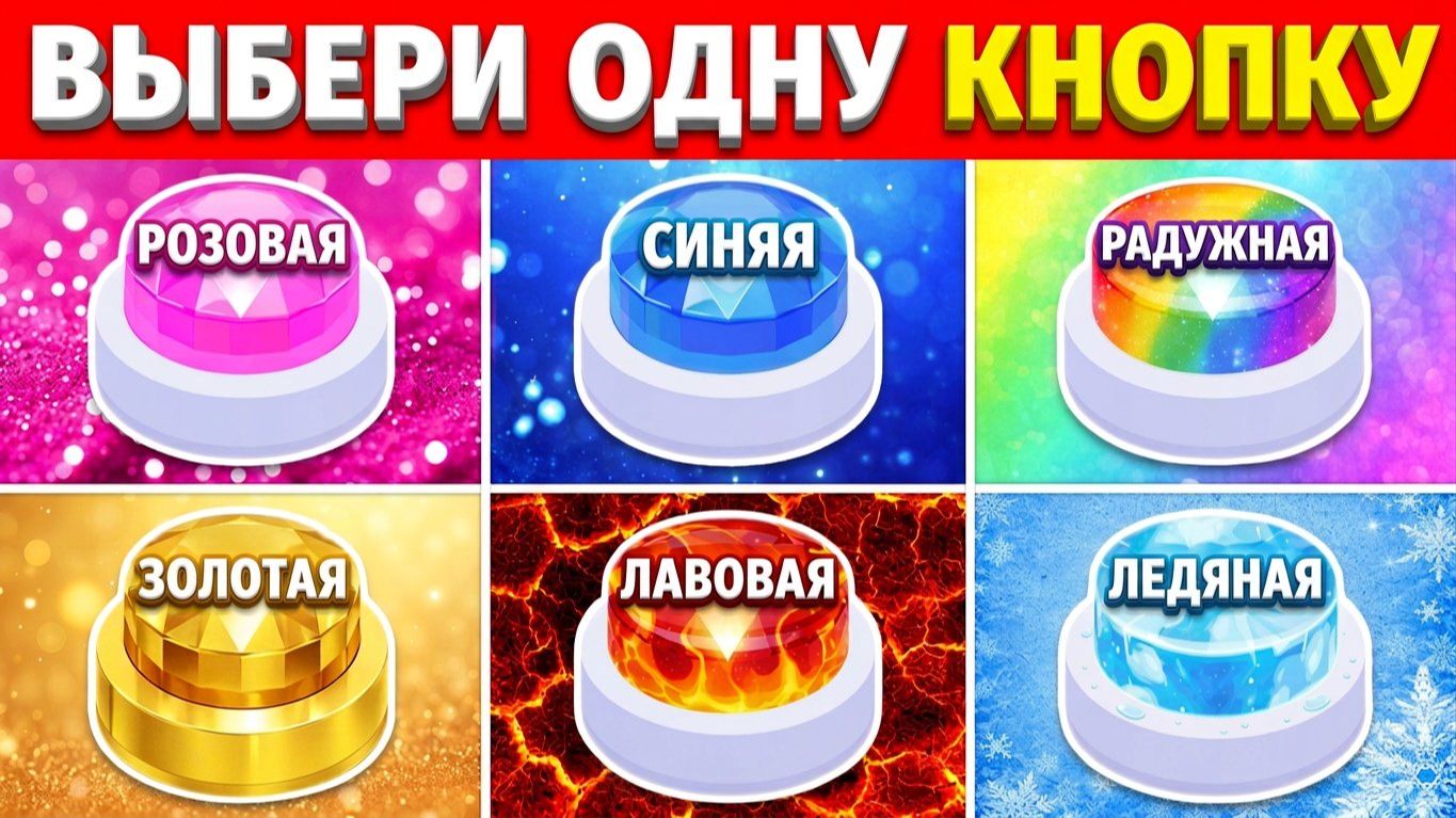 Выбери одну кнопку 💗 Розовая, 💙 Синяя, 🌈 Радужная, 🏅 Золотая, 🌋 Лавовая или 🧊 Ледяная ~ Квиз смотреть онлайн