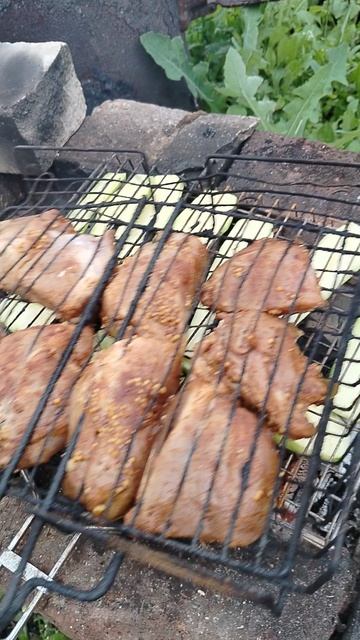Готовим на мангале овощи и мясо шашлык