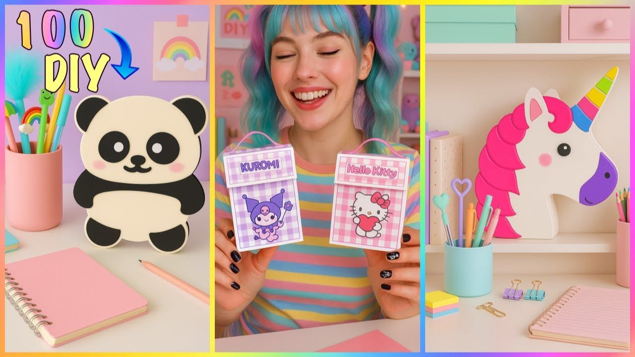 100 МИЛЫХ ИДЕЕЙ ДЛЯ ШКОЛЬНЫХ ПРИНАДЛЕЖНОСТЕЙ, сделанных своими руками 💗 🌈 #diy #канцелярские то