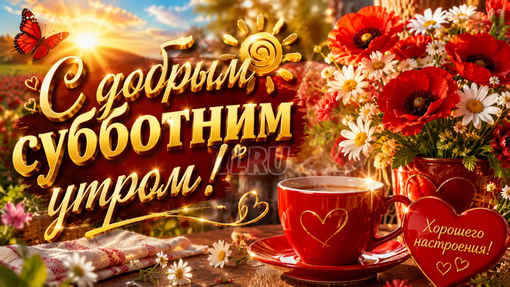 С добрым субботним утром! Красивая музыкальная открытка с анимацией и пожеланиями смотреть онлайн