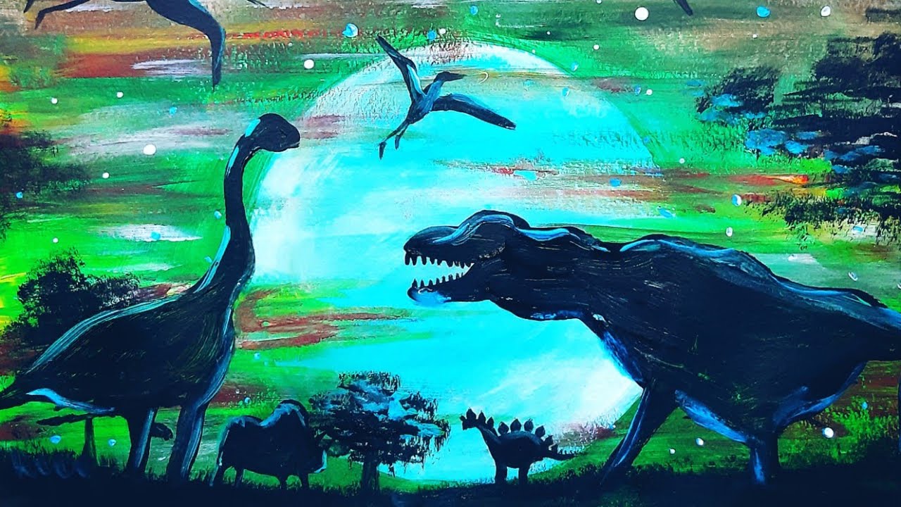 ЭРА ДИНОЗАВРОВ |Пошаговое рисование красками для детей🎨 смотреть онлайн
