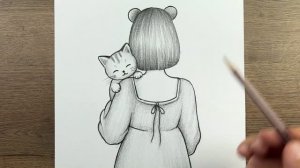Как легко нарисовать девушку и кошку карандашом, шаг за шагом — Рисование красивой девушки спиной