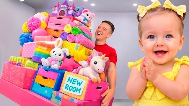 Новая комната для Евы! Учимся убирать игрушки и помогать семье