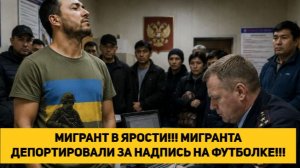 МИГРАНТ В ЯРОСТИ!!! МИГРАНТА ДЕПОРТИРОВАЛИ ЗА НАДПИСЬ НА ФУТБОЛКЕ!!!