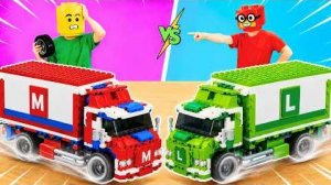 ЛЕГО Transformers грузовик Марио против автомобиля Луиджи — соревнование на скорость