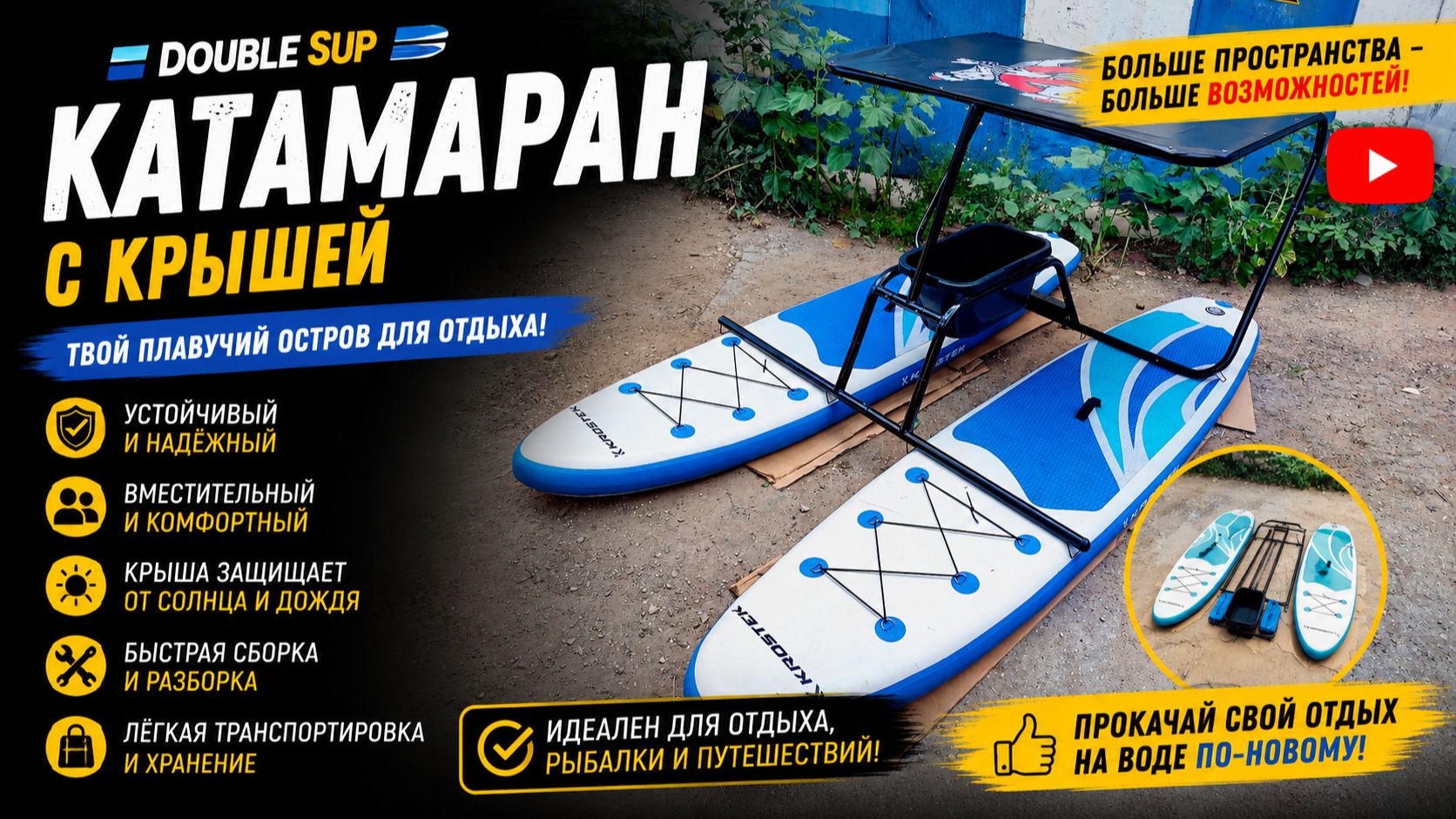 Катамаран из SupBoard черного цвета Double SUp