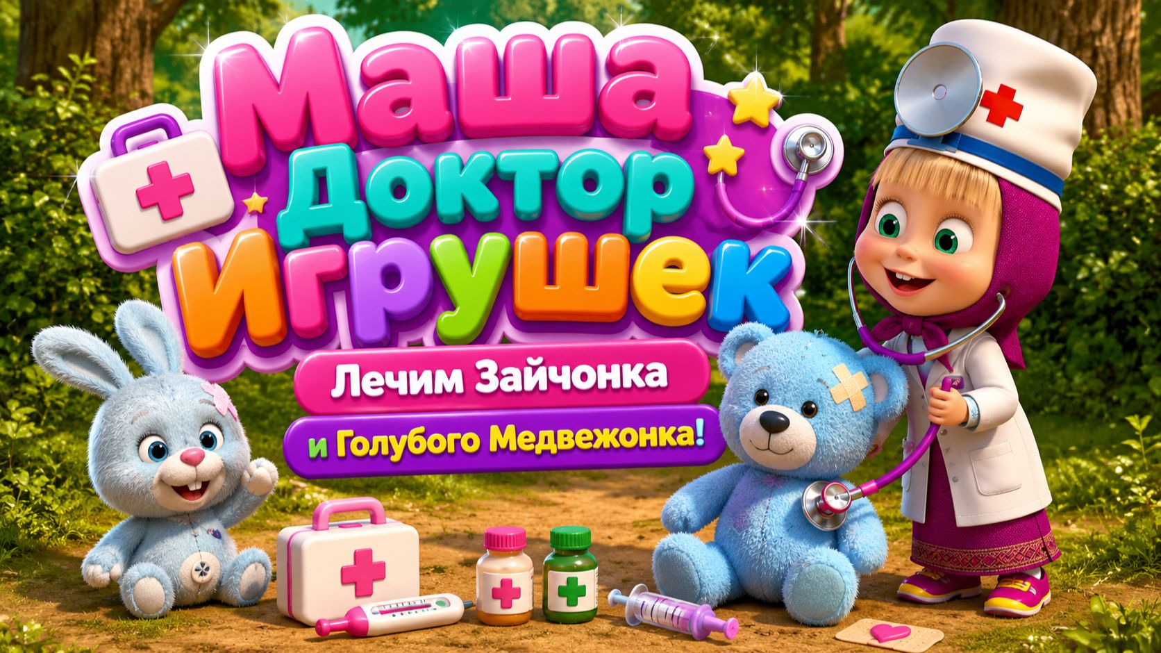 🩺🐰 Маша — Доктор Игрушек! 🧸 Лечим Зайчонка и Голубого Медвежонка 🌈 Развивающий Мультфильм