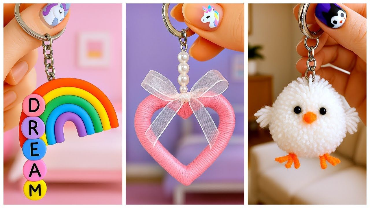 10 СУПЕР МИЛЫХ ИДЕЙ ДЛЯ БРЕЛЕЛОВ своими руками 🌈💜 #keychain #diy