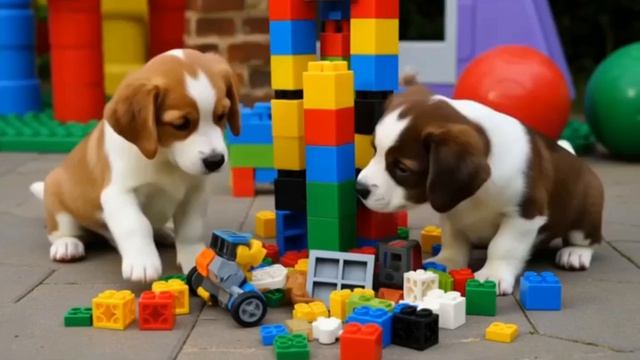 Щенячий патруль играет в конструктор, строим башню
