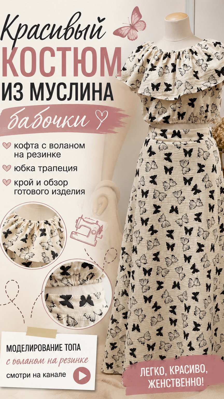 Воздушный костюм из муслина бабочки для лета#муслин #летнийкостюм