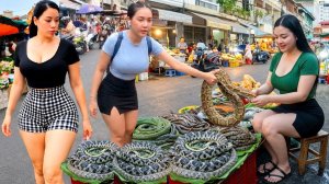 Змеи, курица, рыба, мясо, фрукты. Лучший продуктовый рынок Камбоджи в Тул-Том-Поунг.