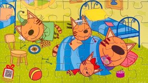 ТРИ КОТА - КОРЖИК КАРАМЕЛЬКА И КОМПОТ ПЬЮТ ЧАЙ СОБИРАЕМ ПАЗЛЫ