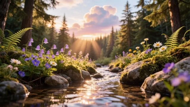Красивая музыка утра, горная речка, спокойствие и счастье