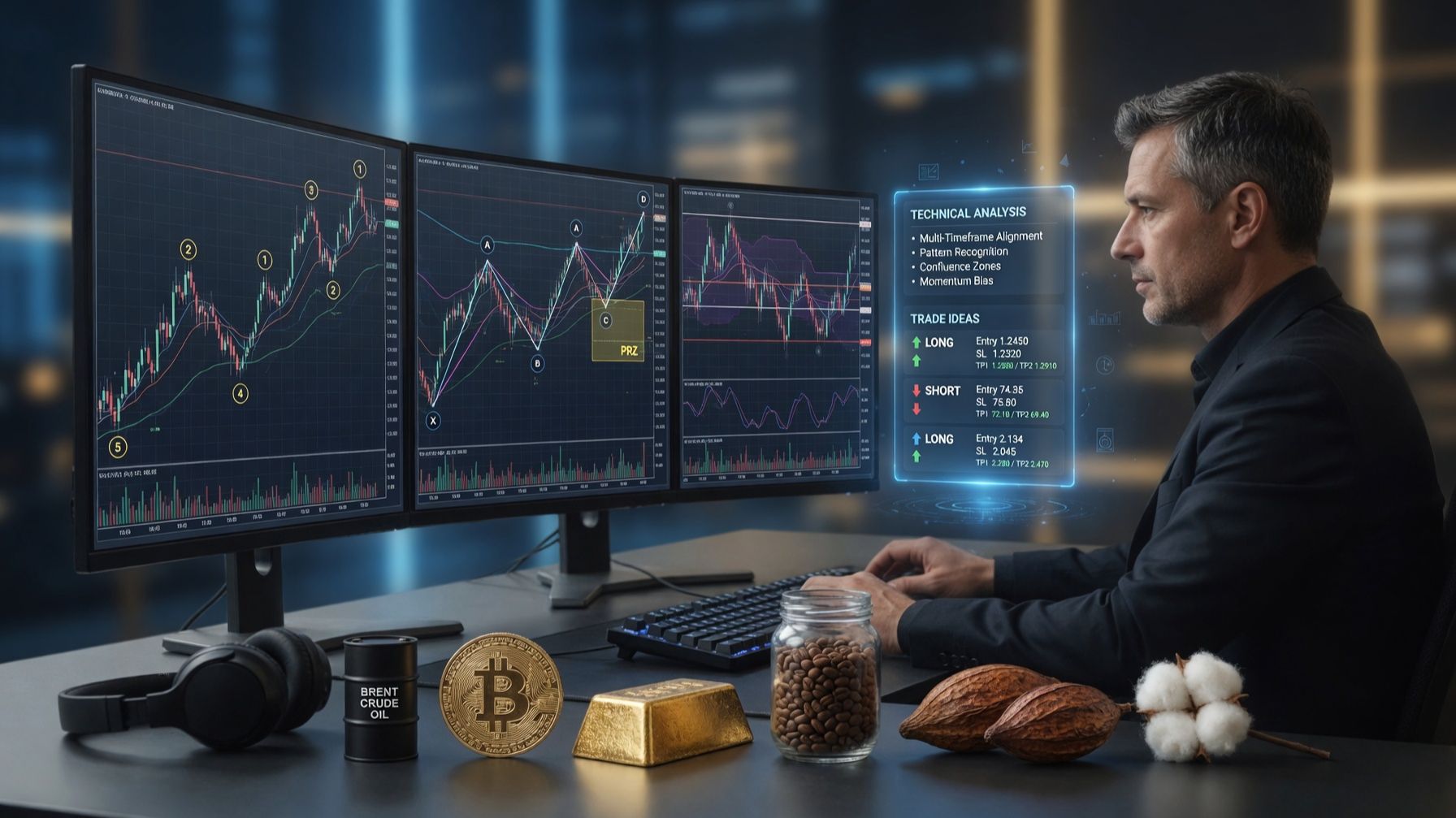 Реал-тайм анализ 6 активов: Нефть Brent, Bitcoin, Золото, Кофе, Какао, Хлопок + Oracle Trading смотреть онлайн