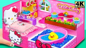 Сделать розовую спальню Hello Kitty с бассейном слизи и кухней из картона ❤️ Миниатюрный домик