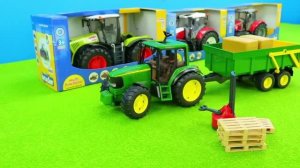 Трактор грузит сено! 🚜🌾И много разных игрушек детям