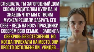 Слышала, ты загородный дом своим родителям купила. И знаешь что Мы с твоим мужем решили забрать
