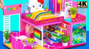 Сделайте 2-этажный розовый дом Hello Kitty с подземным аквариумом для черепахи #Миниатюрный дом