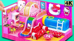 Сделайте домик Hello Kitty с розовой спальней, бассейном из отходов и радужной горкой для двоих