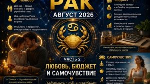 Рак на август 2026. Часть 2 — Любовь, бюджет и самочувствие