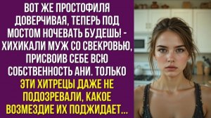Вот же простофиля доверчивая, теперь под мостом ночевать будешь! - хихикали муж со свекровью