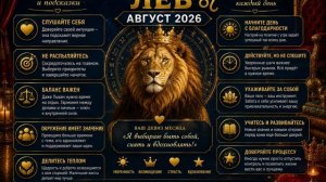 Лев на август 2026 — Бережные советы и подсказки