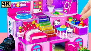 Строим розовую спальню Hello Kitty, кухню и бассейн в 3-х этажном доме из глины ❤️ Миниатюрный