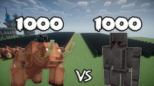1000 Хоглинов-мутантов против 1000 големов-нетеритов в Майнкрафте