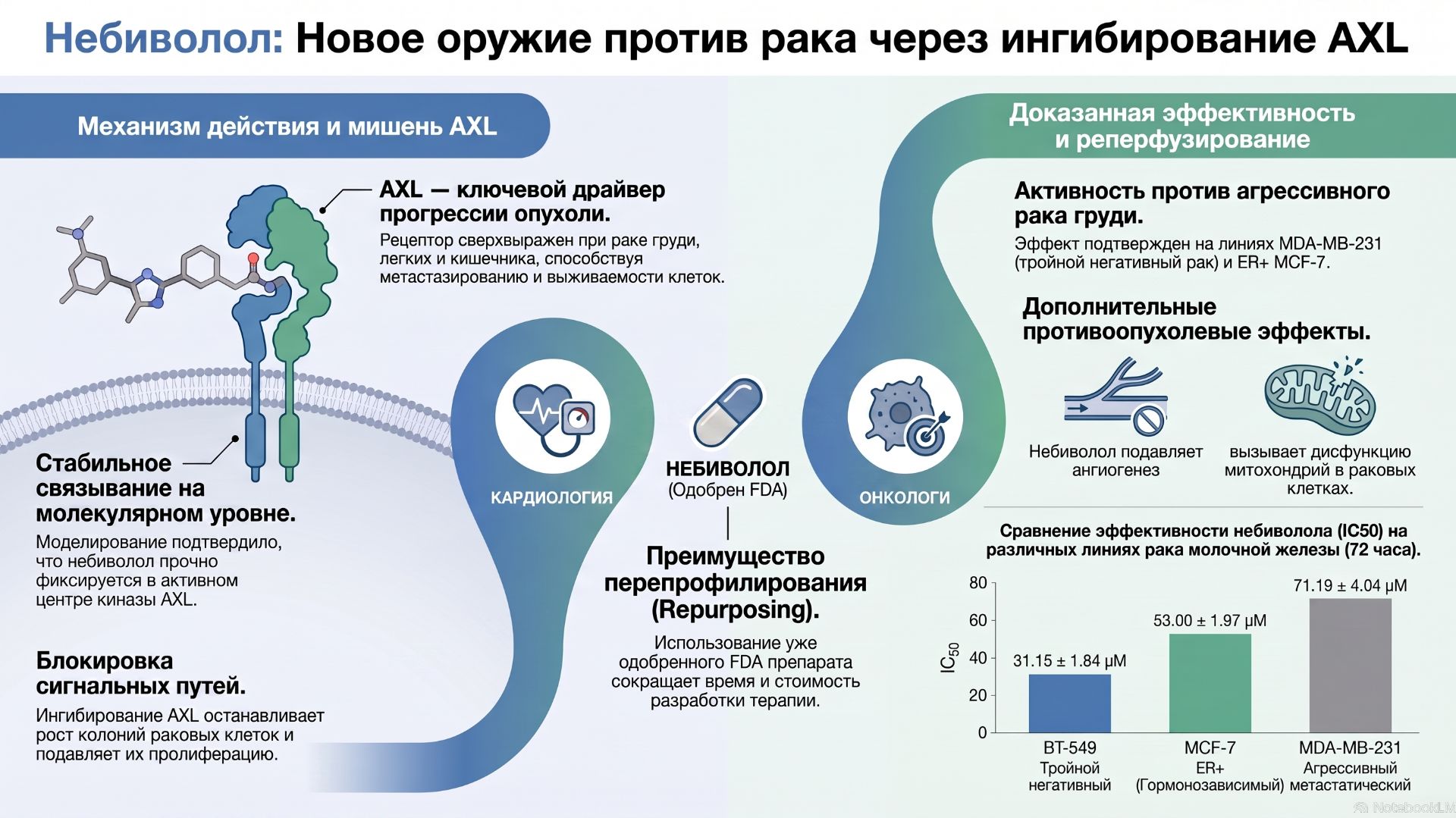 Небиволол - новое оружие против агрессивного рака груди (таргетный ингибитор тирозинкиназы AXL)