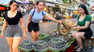 Змеи, курица, рыба, мясо, фрукты. Лучший продуктовый рынок Камбодже. Азиатский рынок
